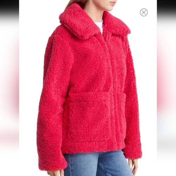 Sam Edelman pink faux fur fuzzy fleece‎ pink teddy jacket Size large new!!! - Picture 3 of 16